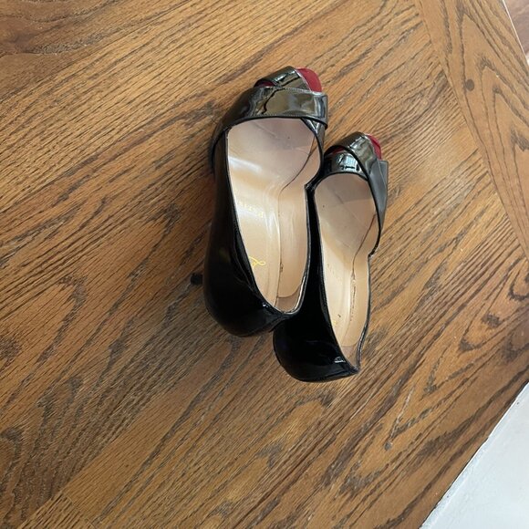 Christian Louboutin Black Patent Leather Shelley Peep Toe Pump - Picture 5 of 5